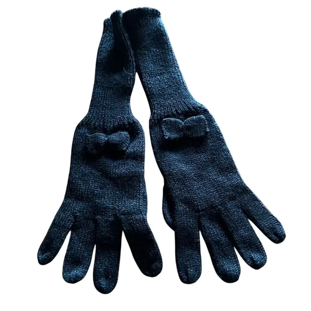 Fair Weather Accessories Ladies Black Acrylic Knit Gloves with Bow NWT